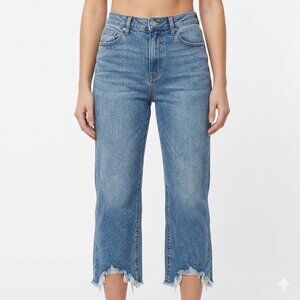 Klique B Jeans Womens Junior 7 Blue Straight Leg Crop Distressed Raw Hem